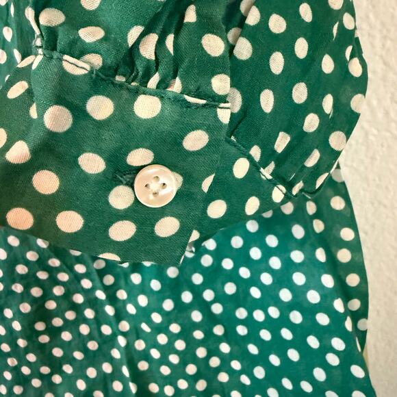 Trovata Green Polka Dot Shirt Blouse Ruffled Short Sleeve Size M Anthro Cottage - Picture 5 of 9